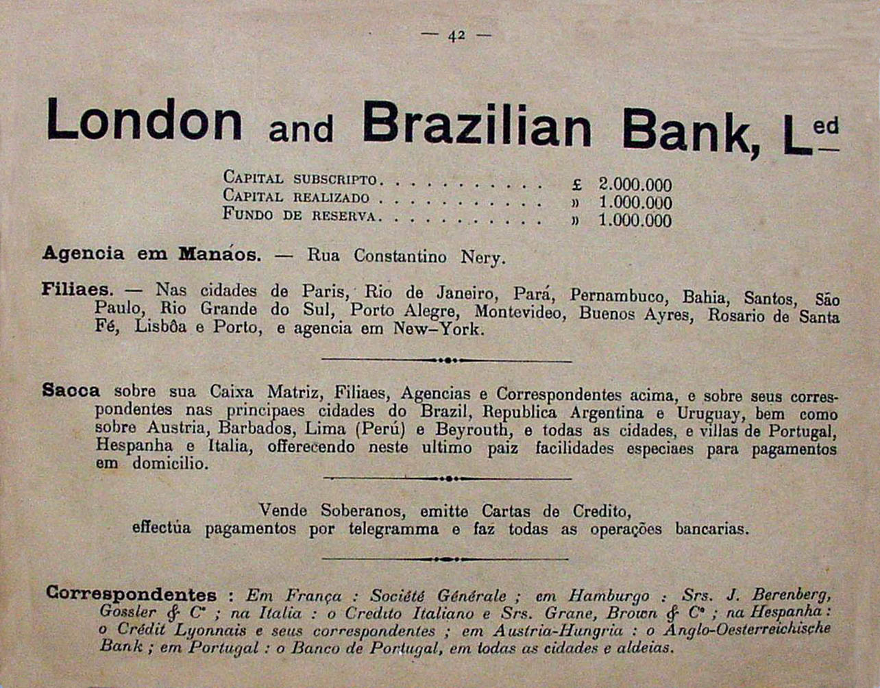 Propaganda do Banco London and Brazilian Bank