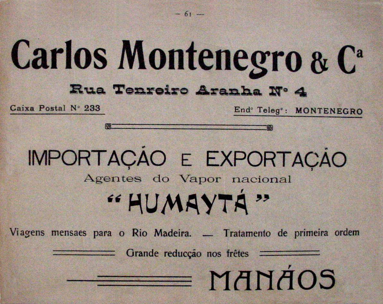 Propaganda da Empresa Carlos Montenegro & Cia