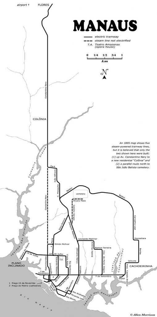 Mapa das linha dos bondes em Manaus - Instituto Durango Duarte