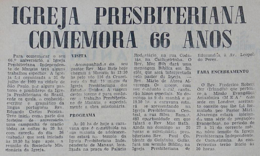 66 anos da Igreja Presbiteriana de Manaus