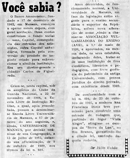 Criação da Universidade de Manaus em 1909