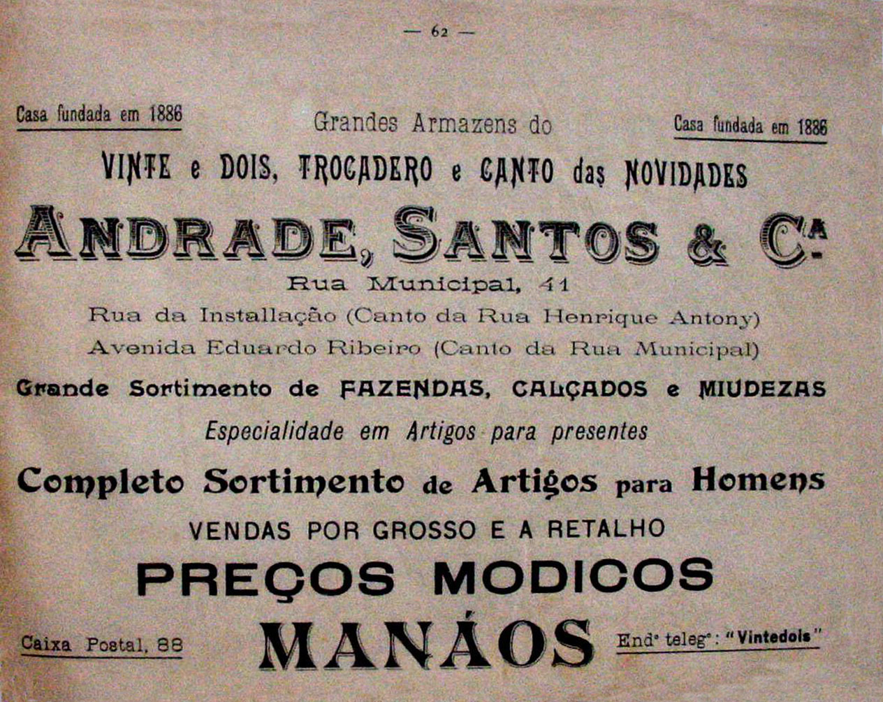 Propaganda da Loja Andrade, Santos & Cia