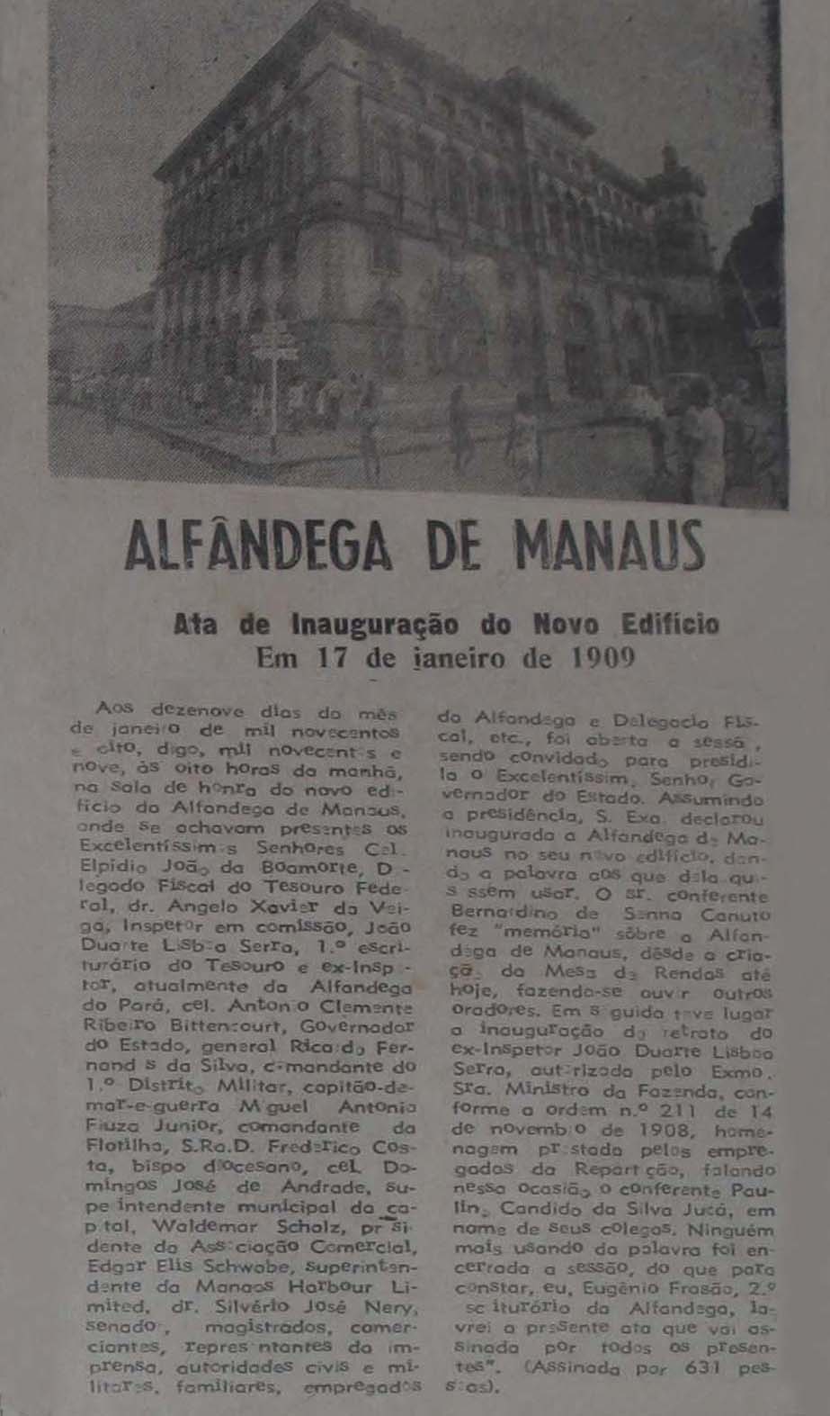 Inauguração do Novo Prédio da Alfândega de Manaus