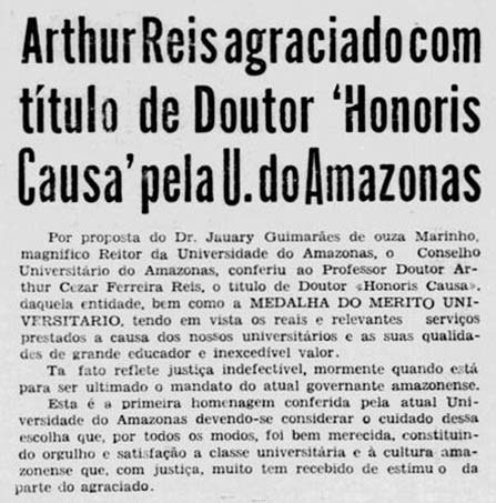 Entrega do Título de "Honoris Causa" para Arthur Reis