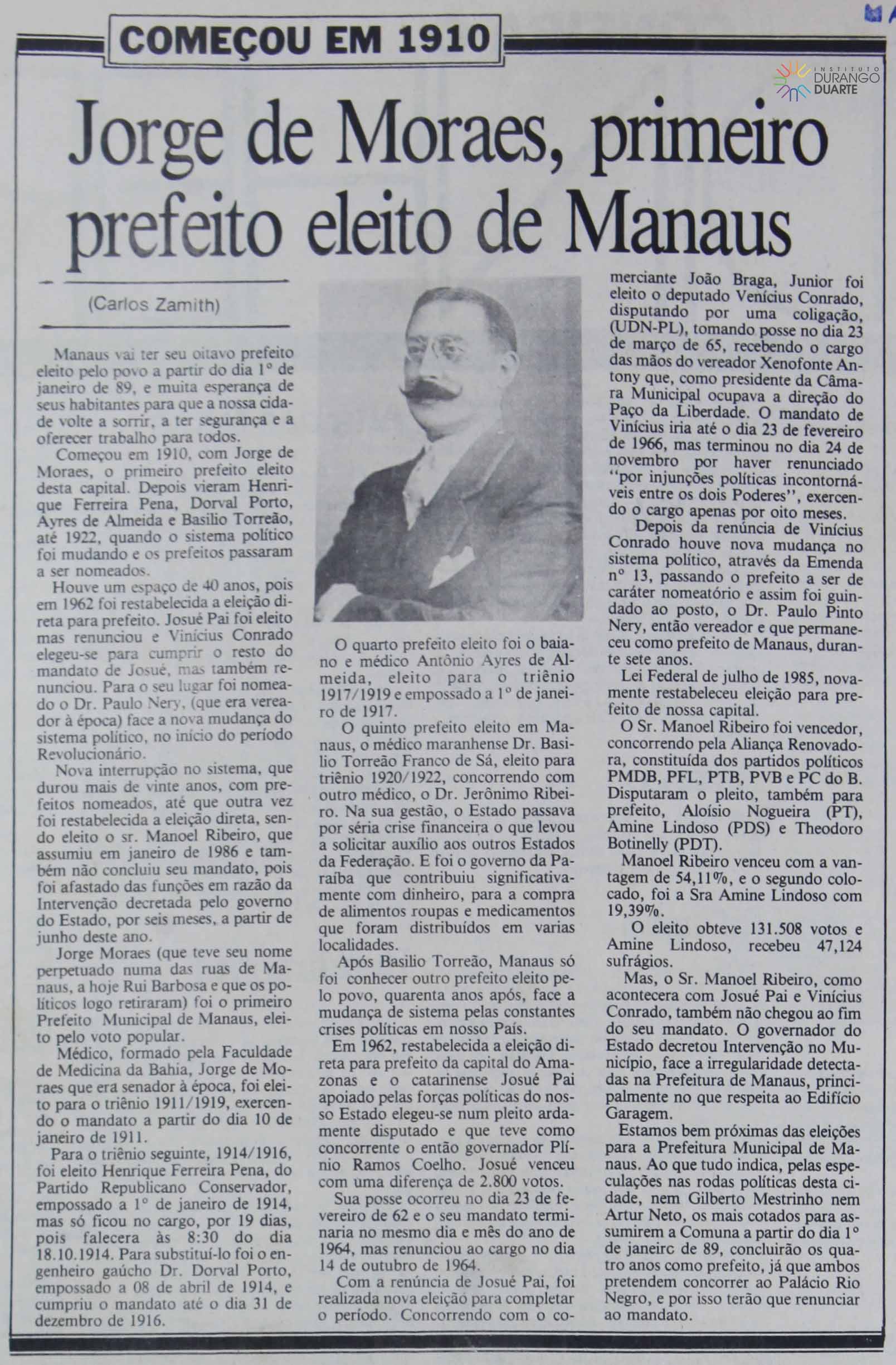 Jorge de Moraes, primeiro prefeito eleito de Manaus