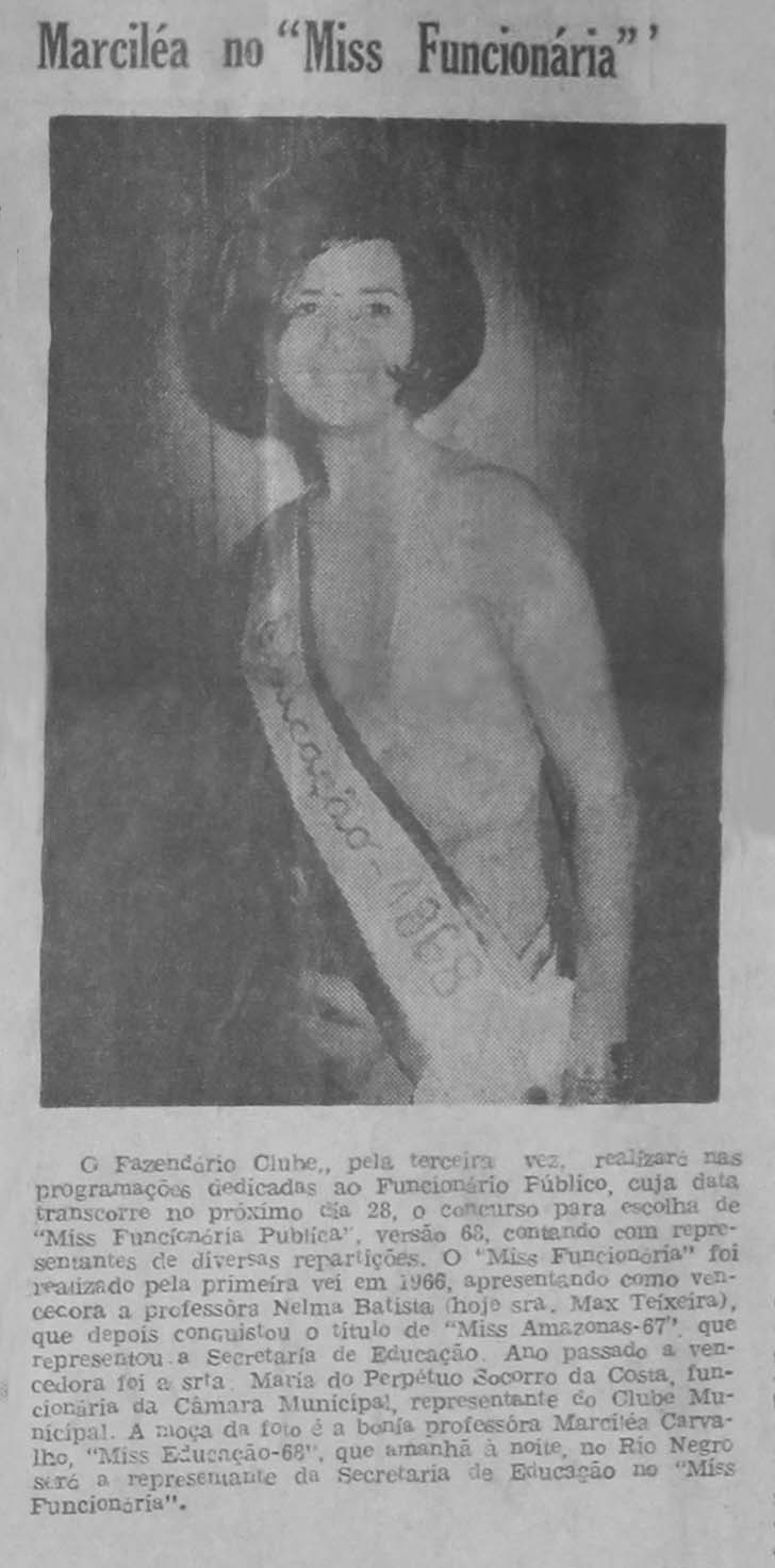 Marciléia Carvalho, a Miss Educação 1968