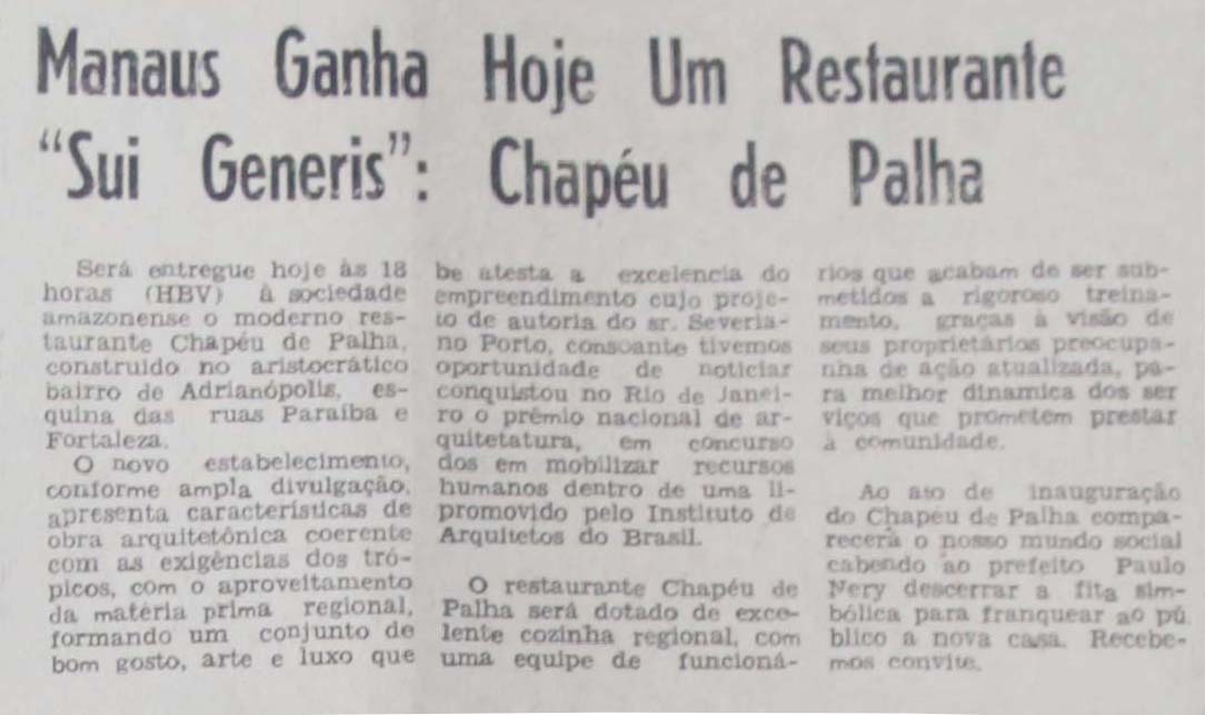 Inauguração do Restaurante Chapéu de Palha